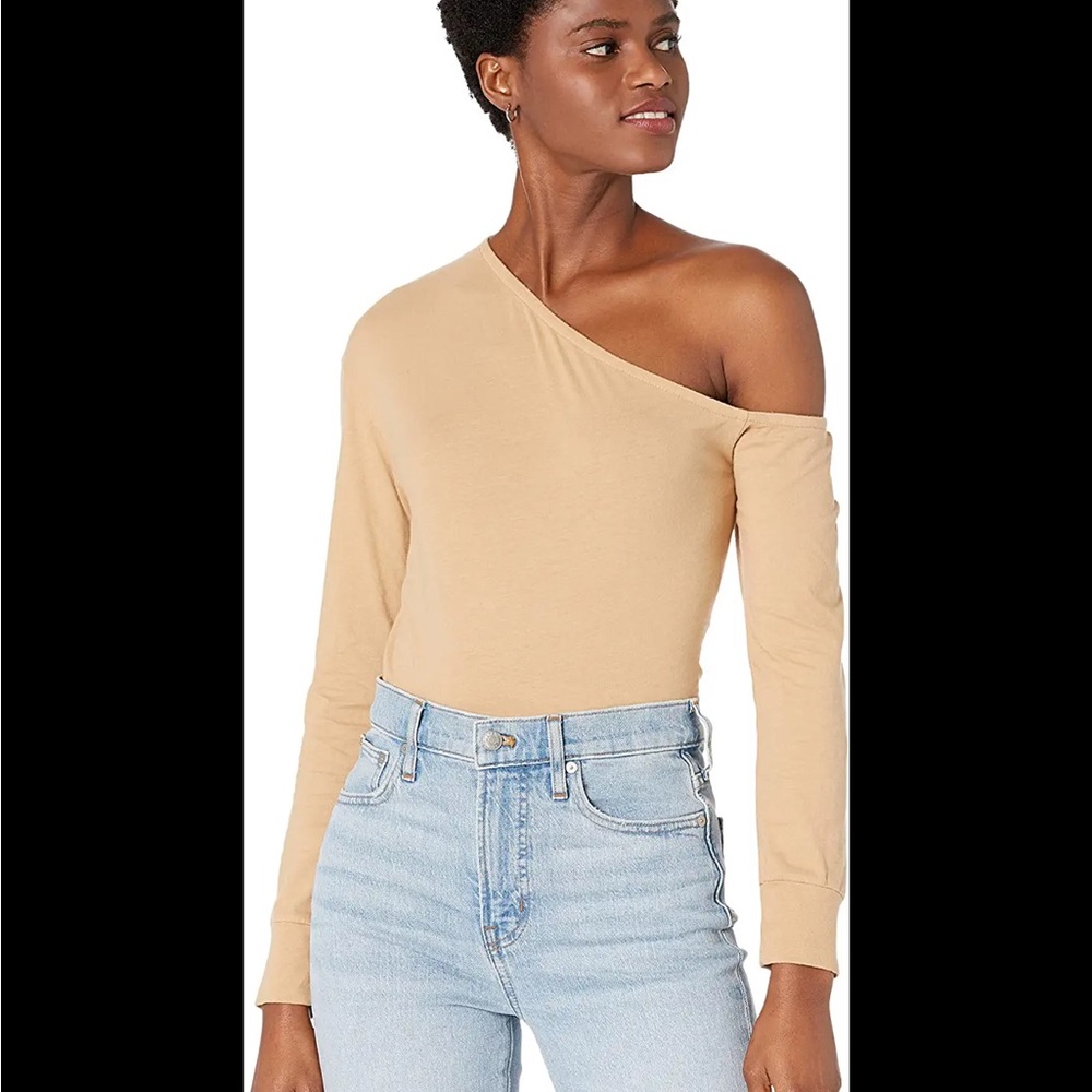 Monrow Shirt One Shoulder Cold Latte Brown New Size Large